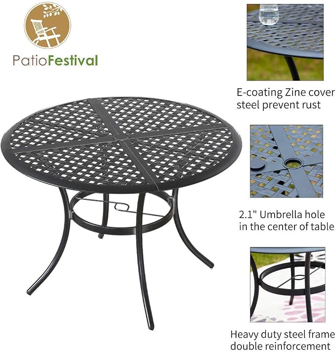 5-Piece Patio Dining Set Heavy Duty Outdoor Dining Furniture Set,Indoor Outdoor Dining Sets with Round Tabletop,4 Stackable Chairs