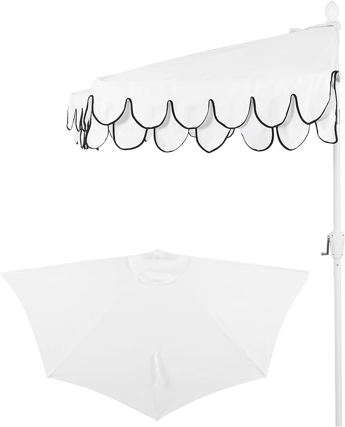Eyely BMU1202 Noah 9 ft. Classic MidCentury Scalloped Fringe Market Patio Half Umbrella with Crank for Garden, Pool & Deck, Tilt Button and UV Protection