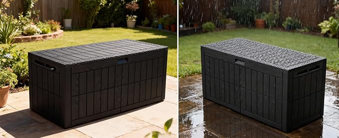 100 Gallon Outdoor Storage Box, Black Resin Deck Box Lockable Storage Bin for Patio Furniture Cushions Pool Accessories Garden Tools, 48.0x24.0x21.2in