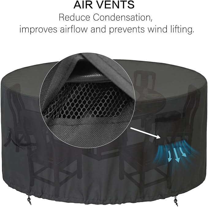 Haige Round Patio Furniture Cover 54" Dia x 28" H, 600D Waterproof Outdoor Table & Chair Set Cover, Heavy Duty, Windproof, UV Resistant, Fade-Proof, with Air Vents & Drawstring, Black
