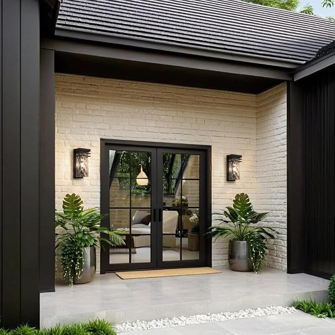 Modern Outdoor Wall Lights Fixtures Set of 2 Porch Sconce | 12 in. Water Seeded Glass,Waterproof House Exterior Lighting,Open Bottom,E26 Socket,Commercial Use