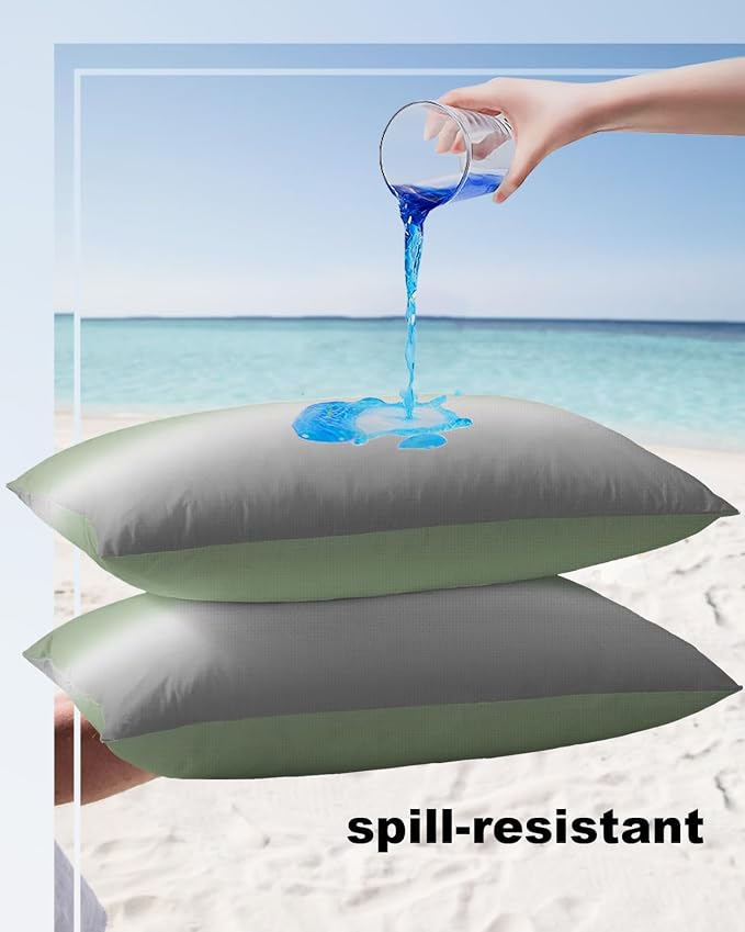 Outdoor Waterproof Throw Pillow Covers Set of 2 Sage Green Lumbar Pillowcases 20x12 Inches Ombre Green Grey Patio Decorative Pillows Cushion Case Patio Pillows for Couch Bed Chair Garden
