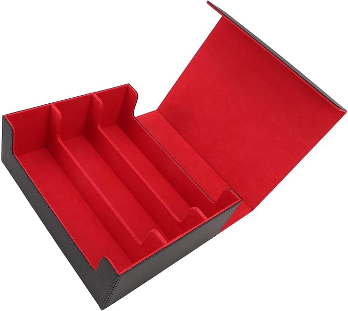 Fydun Large Capacity Card, Deck Box 3 Rows Magnetic Closure Boxes with PU Leather Storage Box/Cover for Game Cards Tarot Black Cover Grey Lining Holds More Than 1800 Sheets (#2)