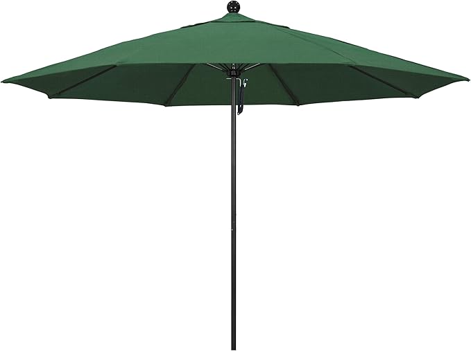 California Umbrella 11Ft Commercial Grade Market Umbrella, Pulley Lift, Aluminum/Fiberglass, 2mm pole wall, Black Frame, Solution Dyed Hunter Green Fabric
