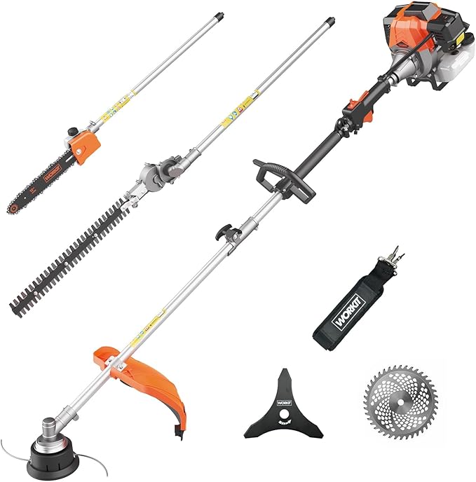 WORKIT 5-in-1 Gas Weed Wacker 52CC 2-Stroke Weed Eater Grass Trimmer 18" String Trimmer with 0.095" Dual Line Brush Cutter Auto Bump Feed Sturdy Metal Trimmer Lawn for Men & Professionals