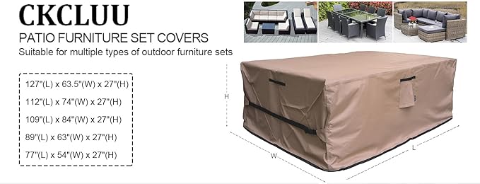 Patio Furniture Set Cover Waterproof Rectangular Heavy Duty 600D Outdoor Sectional Sofa Couch Cover Large Outside Dining Table and Chairs Covers Patio Conversation Set Cover Brown 89 x 63 Inch