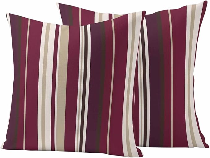 Outdoor Waterproof Throw Pillow Covers Set of 2 Red Striped Pillowcases 20x20 Inches Geometric Beige Stripes Decorative Pillows Cushion Case Patio Pillows for Couch Bed Chair Garden