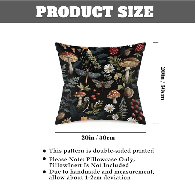 20x20 Inch Outdoor Pillow Covers Set of 2 Waterproof Throw Pillow Covers Decorative Couch Cushion Covers Mushrooms Dragonflies Leaf Square Pillowcases Protectors for Patio Garden Sofa