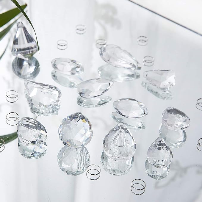 12 Pcs Clear Crystal Prism Pendants Chandelier Lamp Parts Suncatcher Decor | Clear Prism Pendants Chandelier Lamp Lighting Drops Suncatcher Hanging Ornaments for Window Garden Home Office Wedding Decor