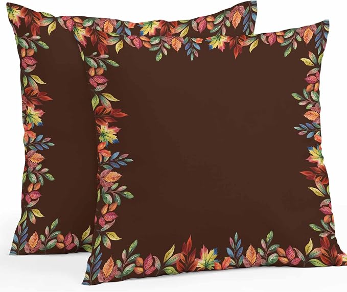 Fall Maple Leaf Outdoor Pillow Covers Waterproof, All Weather Cushion Case Set of 2, Red Orange Botanical Farmhouse Decorative Pillowcases for Sofa Couch Bed Decor Patio Furniture 24"x24"