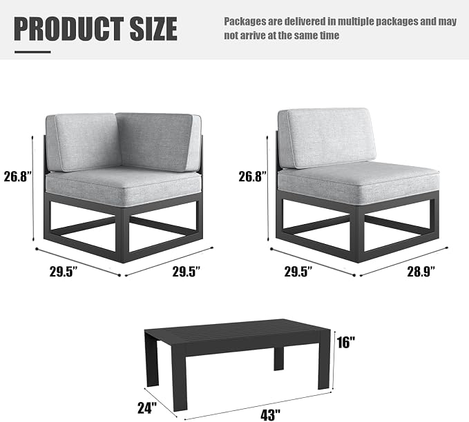 LayinSun Large Aluminum Patio Furniture Set, 7 Pieces Modern Outdoor Conversation Set Sectional Metal Sofa Set with Olefin Cushion