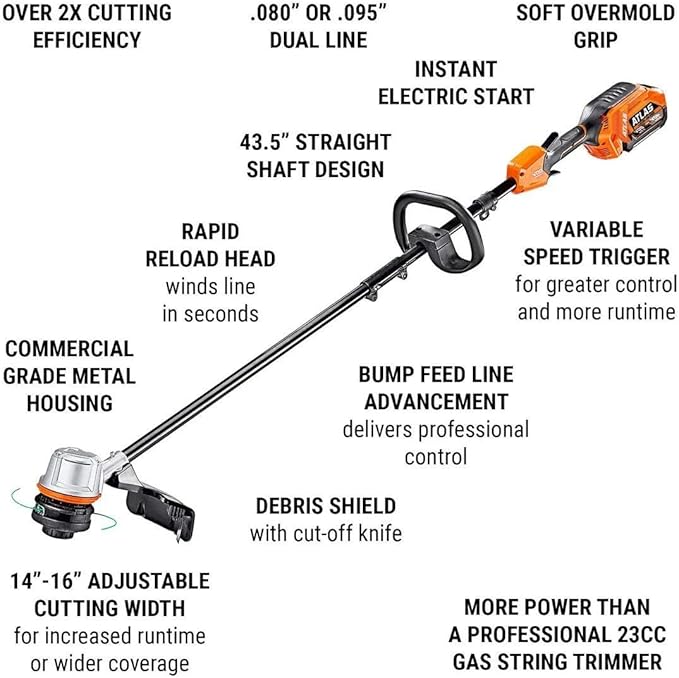 80V 16" Brushless Cordless String Trimmer – Adjustable Cutting Path, 5635 RPM Variable‑Speed Electric Weed Wacker, Rapid Reload Bump Feed Head (Tool Only)
