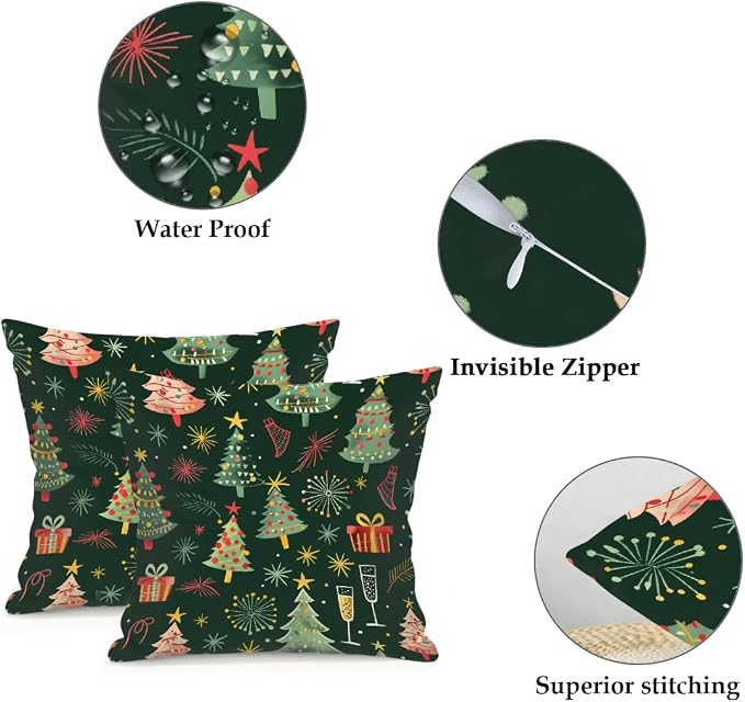 22x22 Inch Outdoor Pillow Covers Set of 2 Waterproof Throw Pillow Covers Decorative Couch Cushion Covers Merry Christmas Tree Square Pillowcases Protectors for Patio Garden Sofa