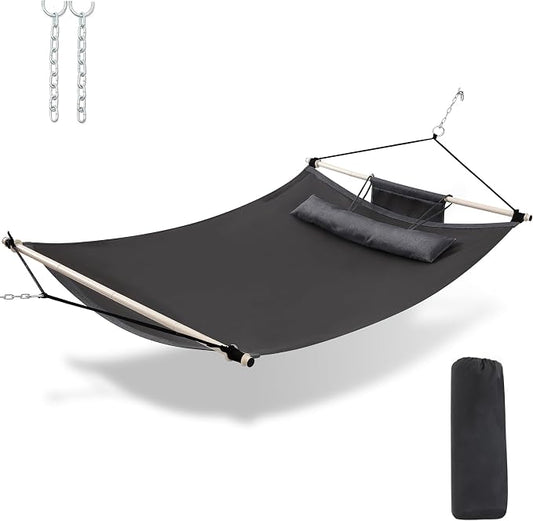 TegerDeger Anti-flip 12FT Hammock Large Hammock 450LB Capacity with Iron Spreader Bar & Nylon Rope for Outside, Patio, Garden, Backyard, Beach - Gray