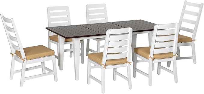 Outsunny Patio Dining Set for 6, Outdoor Furniture Set with a Table & Chairs, Cushions, Umbrella Hole for Garden, Backyard, or Poolside, Beige