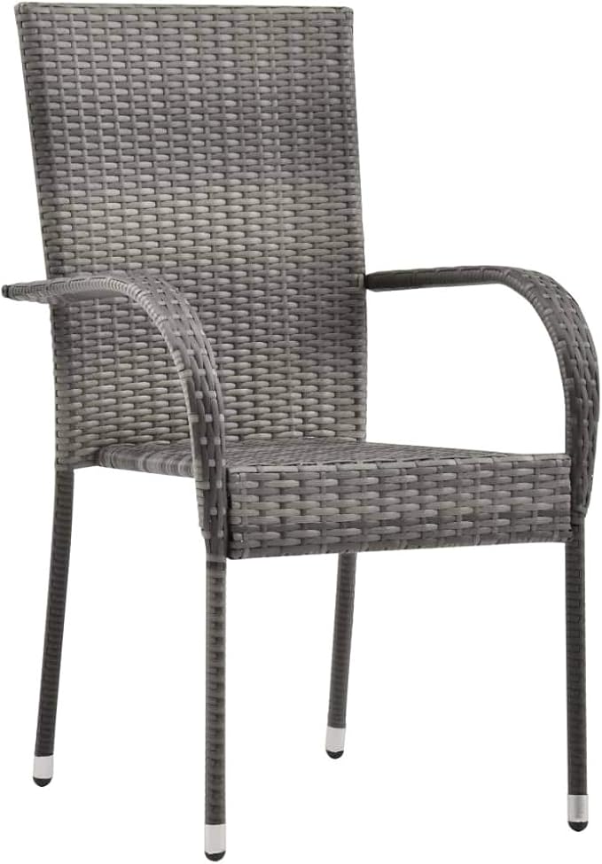 7 Piece Patio Dining Set Gray and Black Outdoor Rattan Table and Chairs for 6 with Tempered Glass Top, Weather Resistant Steel Frame for Garden Yard Deck Backyard Dining