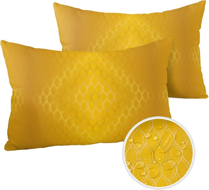 Prime Leader Outdoor Waterproof Pillow Covers Set of 2, Retro Gold Gradient Geometric Abstract Art Patio Throw Pillow Covers, Decorative Cushion Case for Couch Sofa Furniture Garden, 20x12 Inch