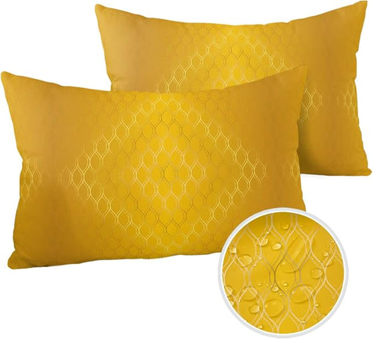 Prime Leader Outdoor Waterproof Pillow Covers Set of 2, Retro Gold Gradient Geometric Abstract Art Patio Throw Pillow Covers, Decorative Cushion Case for Couch Sofa Furniture Garden, 20x12 Inch