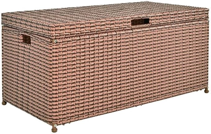 BOWERY HILL Wicker Patio Storage Deck Box, Honey Finish, 40" W x 20" D x 20" H, Resin Wicker with Steel Frame, Hinged Lid, All-Weather Outdoor Storage for Blankets, Pillows or Towels