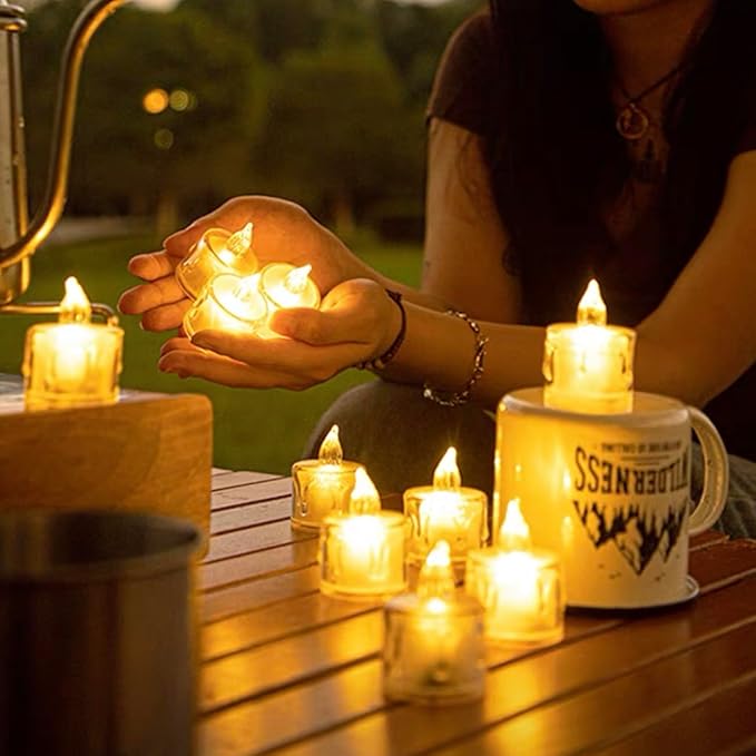 SupBri 24 Pack Flameless Tea Lights Candles Battery Operated, Crystal Led Tealight Candles,Votive Electric Fake Candles for Valentines Wedding Diwali Christmas Decorations