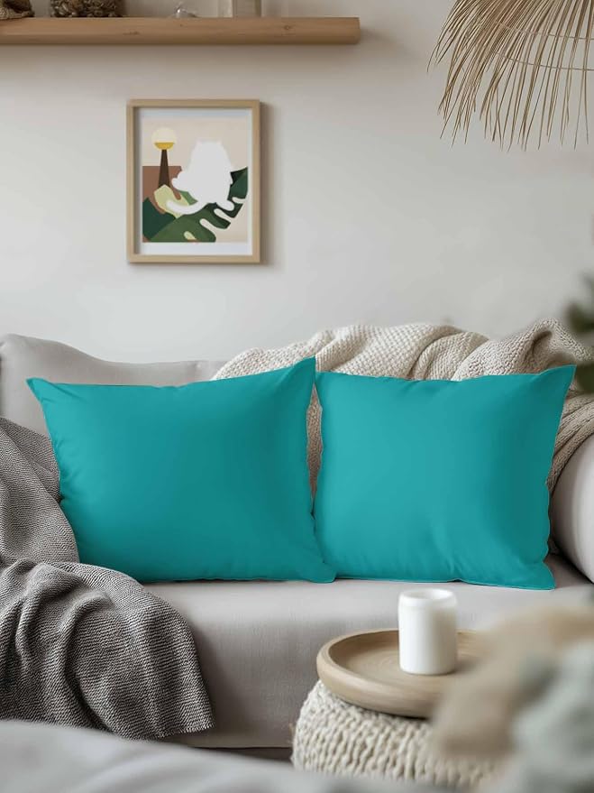 Waterproof Outdoor Pillow Set of 2 Teal Green Decorative Throw Pillows Cover & Insert 16x16 Inch Pillowcase Solid Teal Color Square Pillows for Couch Sofa Bed Patio Furniture Indoor Outdoor