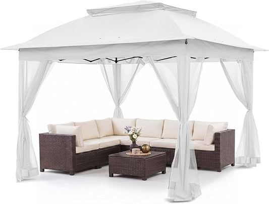 COOS BAY 11x11 Pop Up Gazebo with Mesh Netting, Instant Outdoor Canopy Tent, Water Resistant Shelter with UPF 50+ UV Protection, 121 Sq Ft Coverage, White