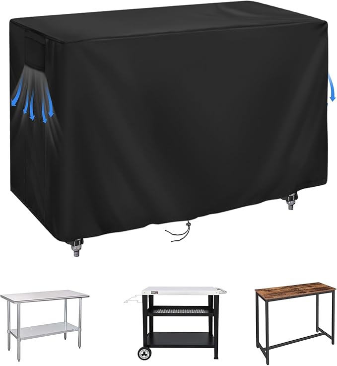 Outdoor Prep Table Cover 48 Inch,Waterproof Patio Stainless Steel Table Cover, Workbench Covers Waterproof, Picnic BBQ Grill Cart Covers (Black) (Black, 48''L x 24''W x 35''H)