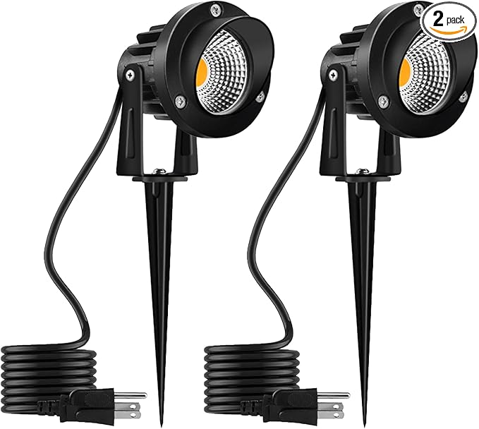 Romwish LED Landscape Spotlights 10W, 120V Plug in Outdoor Spot Lights, 1100LM 3000K Warm White Landscape Lighting, IP65 Waterproof Garden Lights for Yard Tree Pathway Flag - 2 Pack