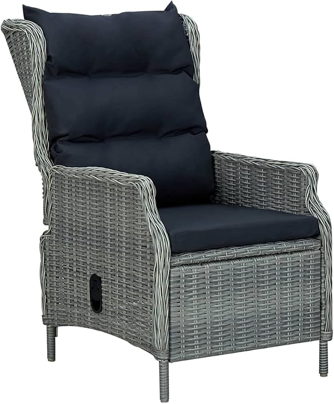 5 Piece Patio Dining Set Light Gray with Reclining Rattan Chairs and Cushions Outdoor Table and 4 Chairs for Garden Backyard Poolside Relaxation