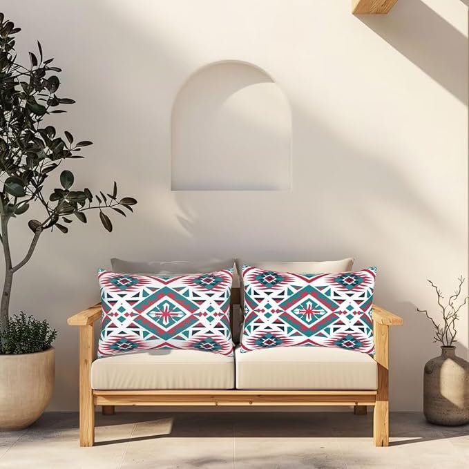 Outdoor Pillows Waterproof Set of 2 Outdoor Pillow Covers 16x24 Inch, Boho Throw Pillows Ethnic Pillow Covers, Summer Garden Decorative Pillows Outdoor Pillows for Patio Furniture Car Home Decor-hs207