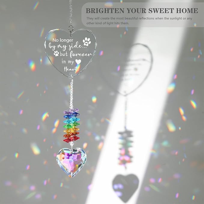 Dog Memorial Gifts for Loss of Dog, K9 Pet Memorial Crystal Suncatcher, Pet Sympathy Loss Passing Away Remembrance Bereavement Gift (Color-Heart)