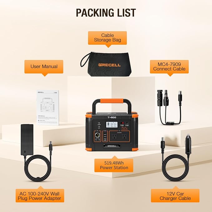 Portable Power Station 500W(Peak 1000W), 519.48Wh Outdoor Solar Generator Backup Battery Pack with 2 AC Outlets, 500W 10-Port Powerhouse for RV/Van Camping Fishing Climbing Road Trip Home Emergency
