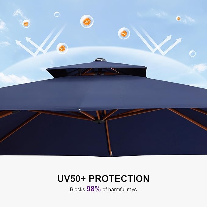 PURPLE LEAF 9ft Patio Umbrella Outdoor Square Umbrellas Large Cantilever Umbrella Windproof Offset Umbrellas Heavy Duty Sun Umbrella for Garden Deck Pool Patio, Navy Blue
