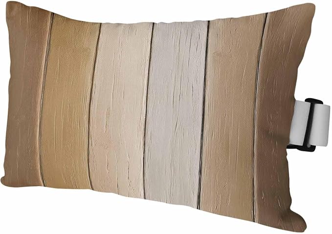 Brown Ombre Outdoor Pillows for Chaise Lounge Chair Waterproof Lumbar Pillows with Insert&Adjustable Strap Beach Headrest Pillow Vintage Country Wooden Recliner Neck Pillow for Patio Pool 11"x16"