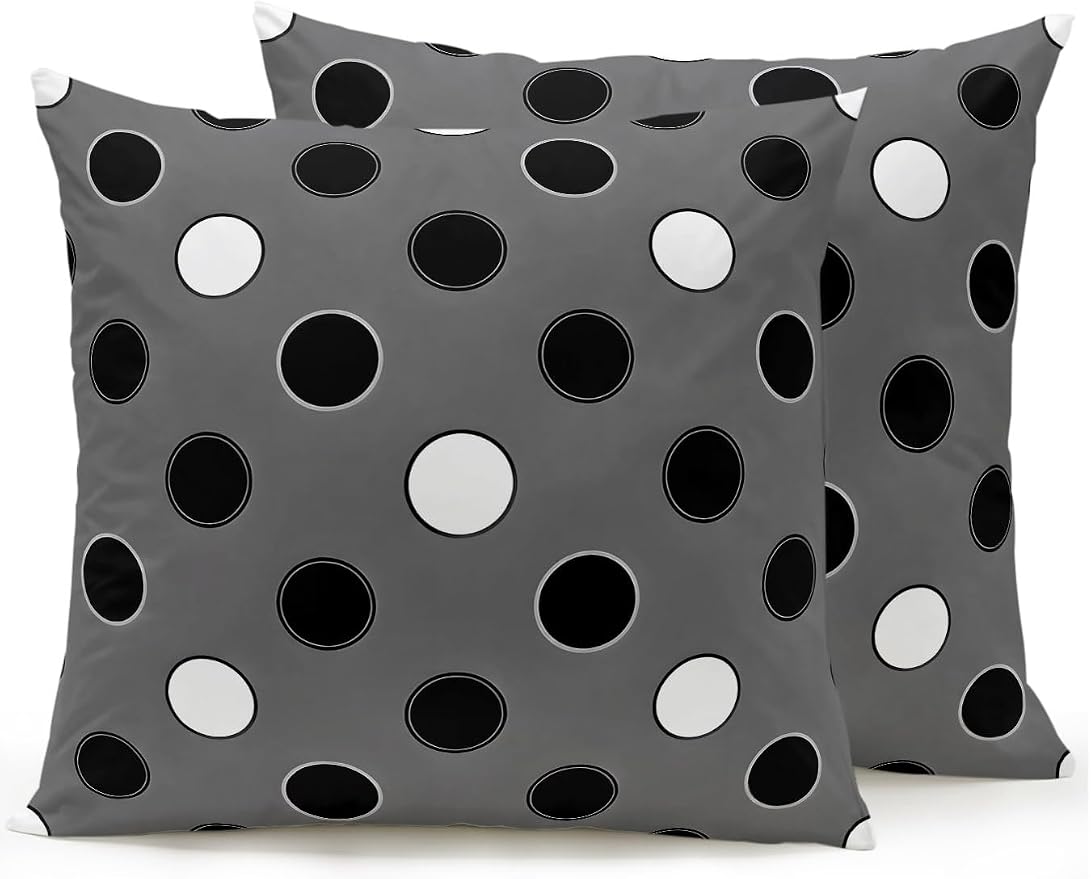 Waterproof Outdoor Pillow Set of 2 Black Polka Dots Decorative Throw Pillows Cover & Insert 16x16 Inch Pillowcase Funny Circles Spots Square Pillows for Couch Sofa Bed Patio Furniture Indoor Outdoor