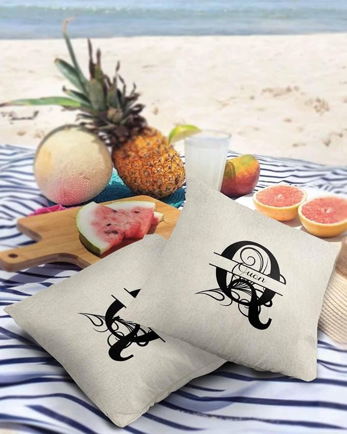 Personalized Gifts for Women/Men, Custom Pillow Case with Name Outdoor Waterproof Pillowcase, Letter Q Customized Pillow Cases for Patio, Monogram Words Customs Pillow Cover 18" x 18", 2 Pcs