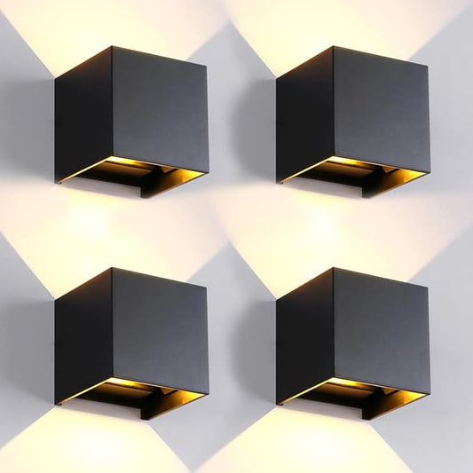 4 Pack LED 20W Outdoor Wall Lights Exterior/Interior 3 Colors Adjustable Wall Sconce Up and Down Light Porch Lights IP65 Waterproof Exterior Wall Sconce Modern Outdoor Lighting Square Aluminum Black