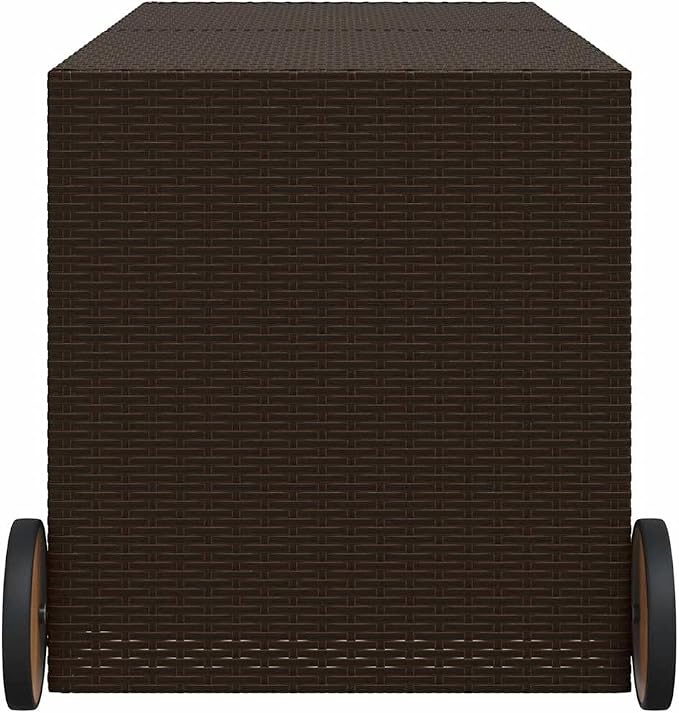 Garden Storage Box, Outdoor Deck Box with Wheels and Gas Spring, 283 Gallon Large Patio Storage Container for Cushions and Garden Supplies, Synthetic PE Rattan, Brown, 50-Inch