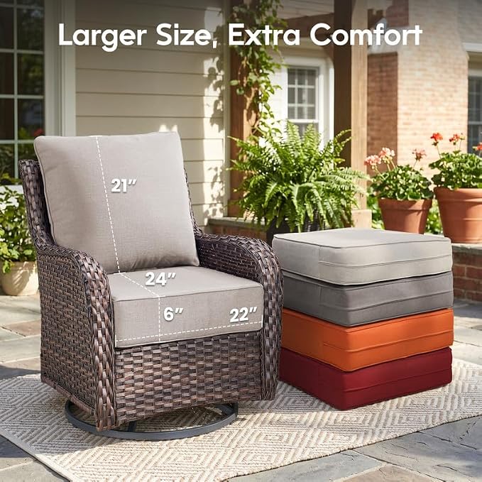 Luxury 22*24*6in Outdoor Patio Cushions, 2 Pieces Beige Outdoor Cushion | 6'' Thick Outdoor Cushions, Water-Resistant, Reversible, Removable Cover, for Patio Chairs Sofa Couch Loveseat