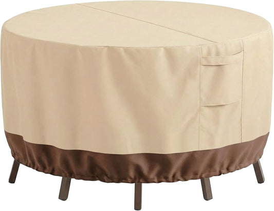Vailge Round Patio Furniture Covers, 100% Waterproof Outdoor Table Chair Set Covers, Anti-Fading Cover for Outdoor Furniture Set, UV Resistant (Beige&brown, 62"DIAx28"H)