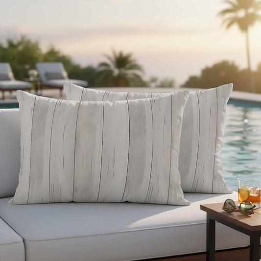 Beige Outdoor Pillow Covers 20x12 Inch Lumbar Pillow Covers Set of 2 Waterproof Decorative Throw Pillow Cases Farmhouse Simple Abstract Striped Wooden Grain Cushion Covers for Patio Furniture Garden