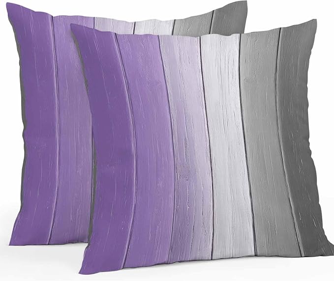 Throw Pillow Covers 24x24 Inch Set of 2, Purple Gray Ombre Waterproof Outdoor Cushion Covers, Vintage Country Wooden Decorative Pillowcases for Couch, Sofa, Bed, Garden, Patio