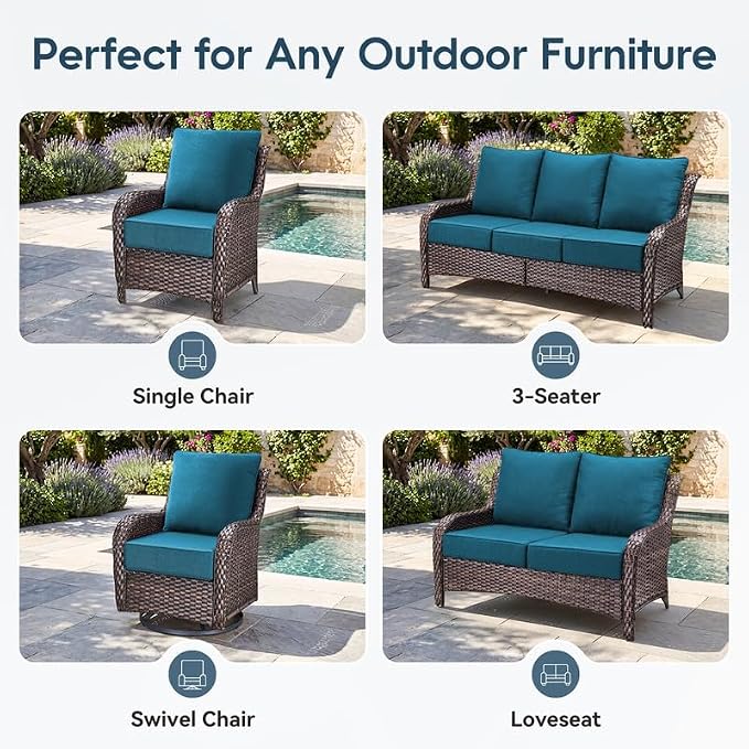 Luxury 22*24*6in Outdoor Patio Cushions, 8 Pieces Malachite Outdoor Cushion | 6'' Thick Outdoor Cushions, Water-Resistant, Reversible, Removable Cover, for Patio Chairs Sofa Couch Loveseat