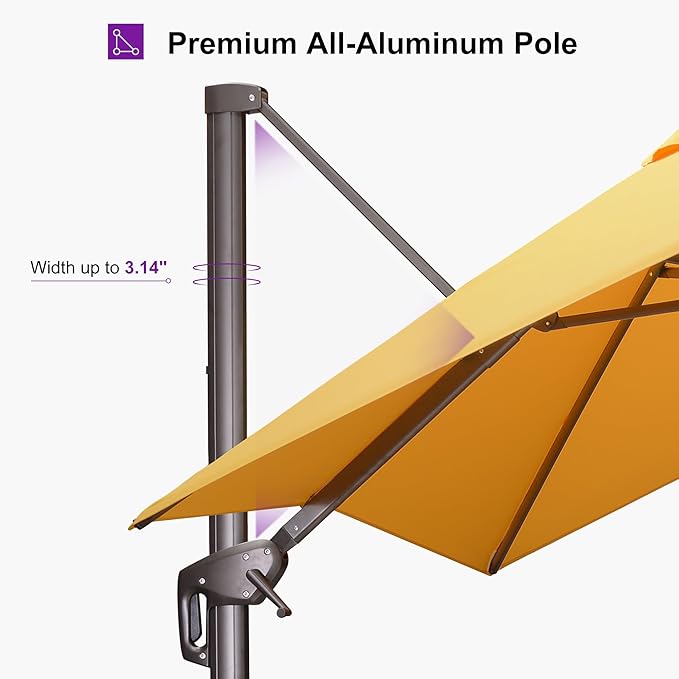 PURPLE LEAF 9' X 11.5' Rectangle Cantilever Umbrella with Base Patio Umbrella Outdoor Aluminum Antique Bronze Offset Hanging Umbrella with 360-degree Rotation for Pool Garden Backyard Deck, Yellow