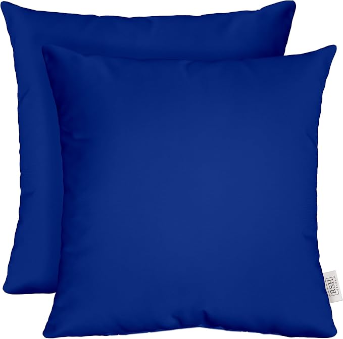 RSH DECOR Square Throw Pillows Set of 2, 17x17 Inch Decorative Pillows for Couch, Water-Resistant Patio Furniture Pillows, All-Weather Spun Fabric, Canvas True Blue - Made in USA