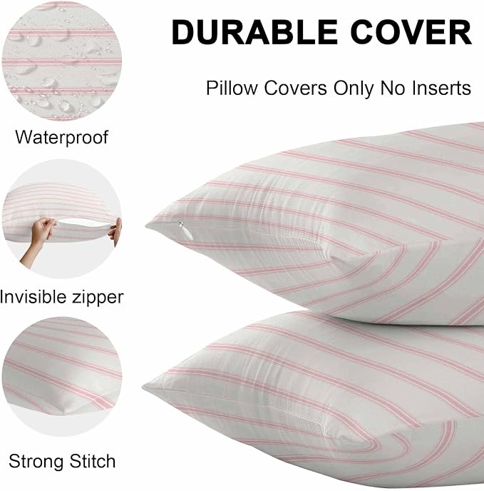 Vandarllin Outdoor Throw Pillows Covers 16x16 inch Set of 2 Waterproof Pink Stripes Decorative Zippered Cushion Covers for Patio Furniture, Abstract Lines Striped Lumbar Pillowcases