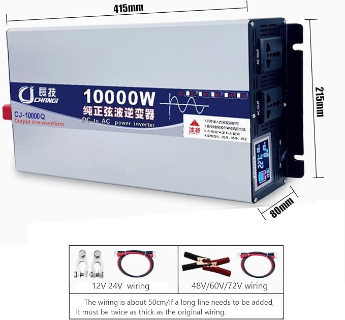 Pure Sine Wave Inverter 3500W/5000W/6000W/8000W/10000W/12000W Solar Power Inverter 12V 24V 48V 60V 72V DC to 110V 120V/220V 230V 240V AC Car Voltage Converter Transformer for Home RV(10000W,12Vto220V)