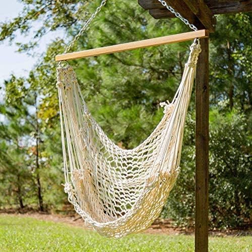 Orginal Pawleys Island S-105 Single Cotton Rope Swing with Oak Spreader Bar, Handcrafted in The USA, for Indoor or Outdoor Use, Size 3 ft. 4 in., 350 Pound Weight Capacity, Natural