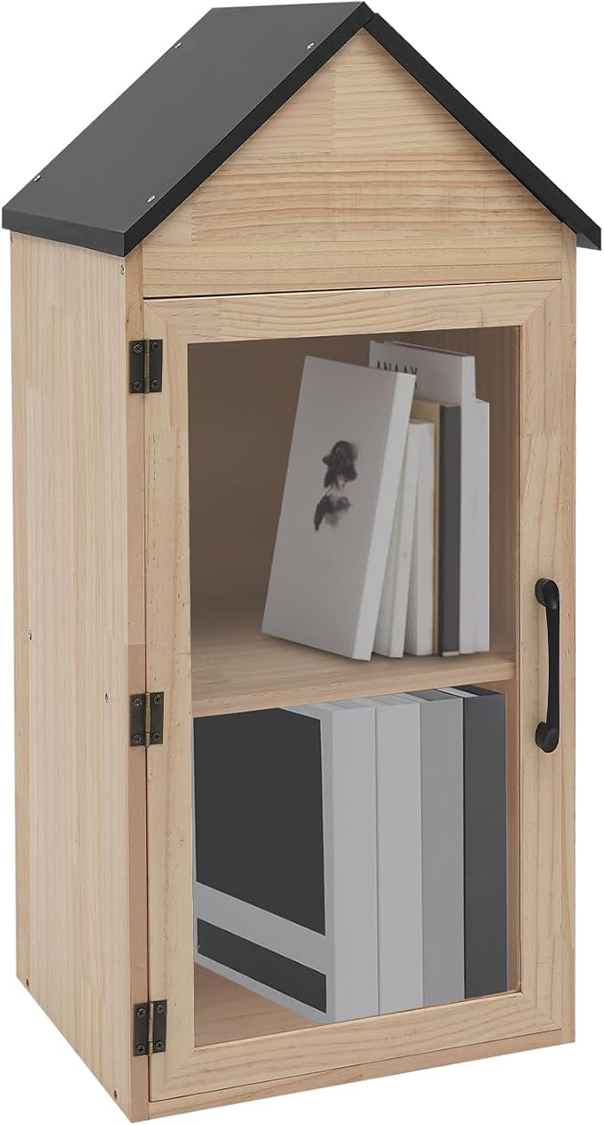 Outdoor Library Box, 13X11X30inch Wood Literature Exchange Box DIY Little Wood Cabinet with Waterproof Roof and Shelf for Outside Neighborhoods Community and Schools Sharing Books (Gable Roof)