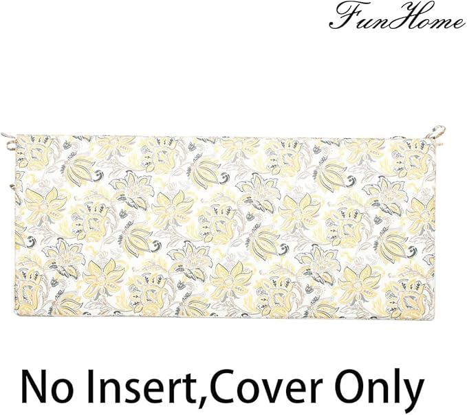 FUNHOME Outdoor Bench Cushion Cover 42 x18 x 3 inch,Water Resistant Cover with Zipper&Ties,Fade-Resistant Slipcover,Patio Porch Swing Cushion Cover Replacement Only,No Insert(Yellow Flower)
